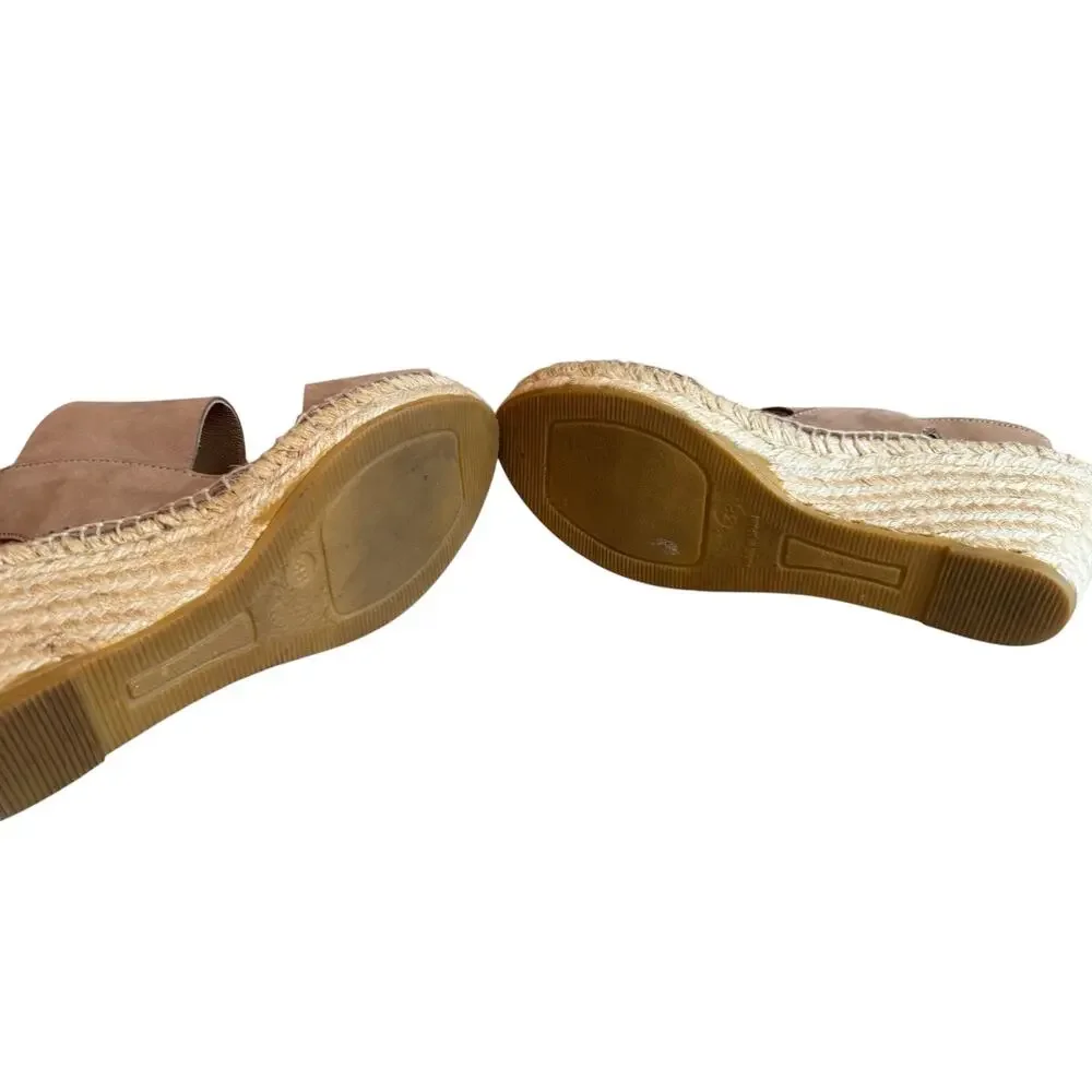 Kanna Espadrille Low Platform Wedge Sandals Tan Suede 7.5